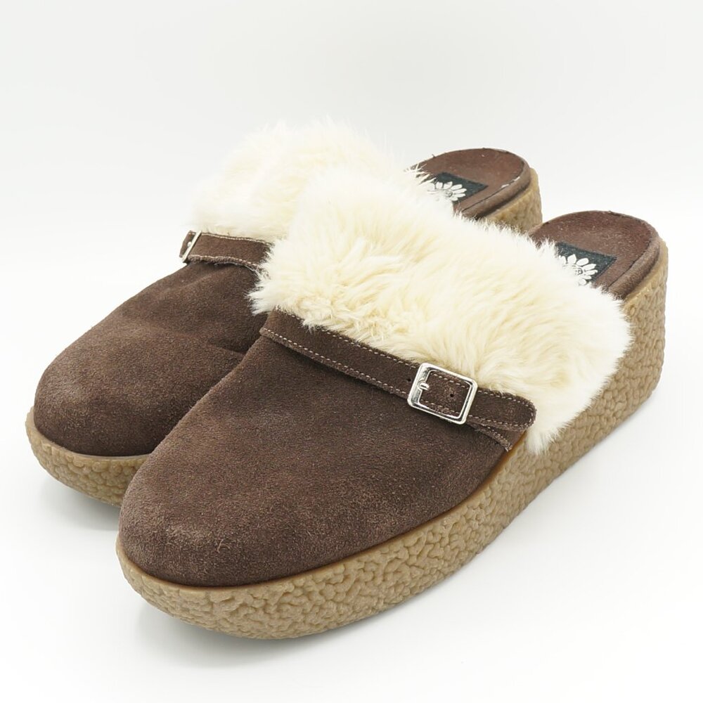 Yellow Box Brown Faux Minks Fur Clogs Women's Size 9
